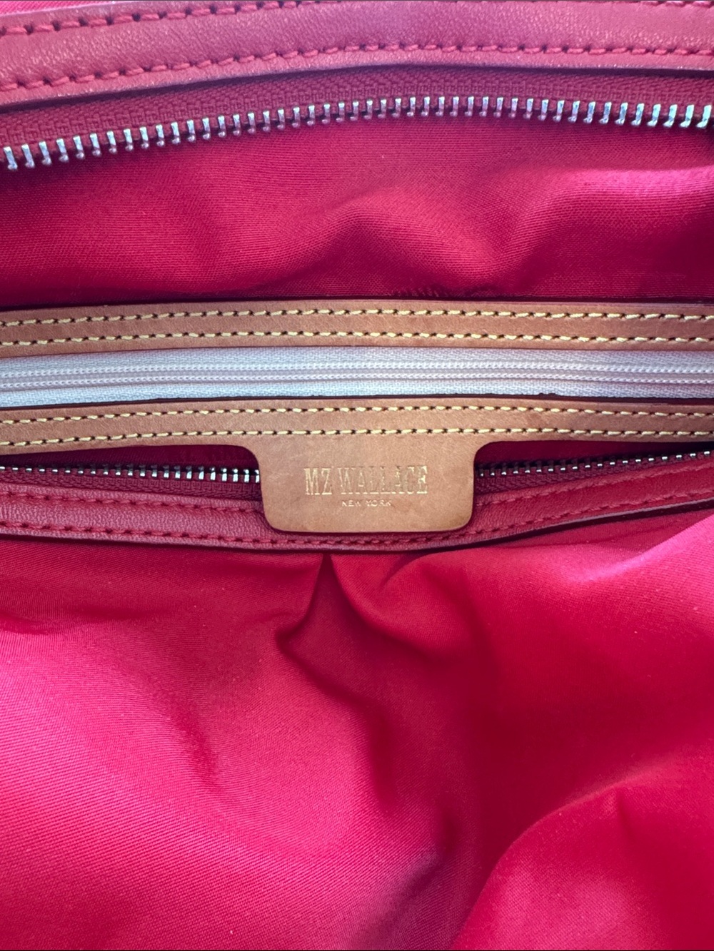 MZ Wallace Red Women's Travel Tote Bag with Dual Zipper Pockets